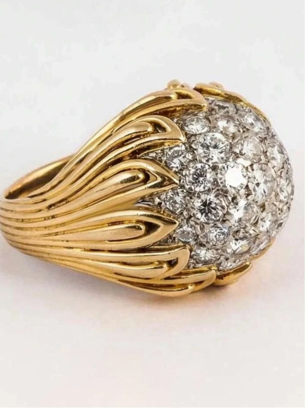 Vintage Golden Pavo Dome Ring with Clear Crystals